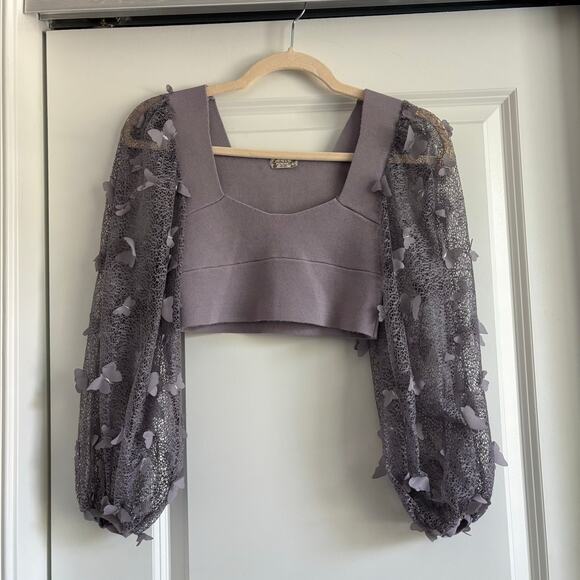 Free People Women’s Purple Lilac Flutter By Crop XS Butterfly Femenine Coquette - Picture 3 of 8